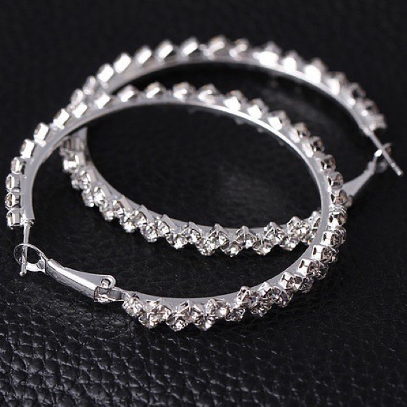 Crystal Zig Zag Hoop Earrings w/Clasp Back - Picture 7 of 8